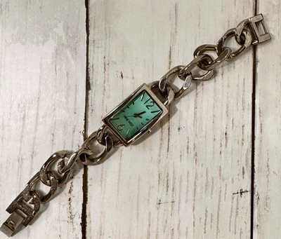 Pre-owned Nine West Womans Silver Link Bracelet Watch With Teal Dial-New Battery - Image 1 of 4