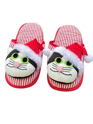 Christmas Slippers Cats Santa Hats Red White Non Slip Size 7/8 - Изображение 1 из 4