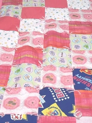 Lap Quilt 39" X 39" Kids/Adult Themed  Flowery, Hand Tied, Machine Sewn A-24 - Image 1 of 4
