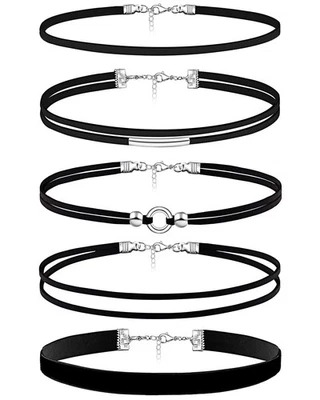 5件装黑色项链项链女式天鹅绒套装Emo Chokers 5件套 — 第 1/4 张图片