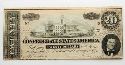 1864 $20 The Confederate States of America, Richmond, VA  No. 67318 - Image 1 of 4