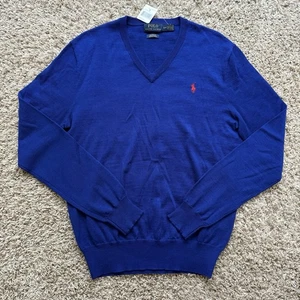Polo Ralph Lauren Merino Wool Activ Blue V Neck Sweater Men’s Size Small - Picture 1 of 7