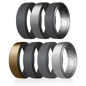 Breathable Silicone Wedding Bands for Men Step Beveled Edge Design Silicone R... - Picture 1 of 6