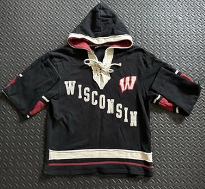 Wisconsin Badgers Vintage Hoodie Adult Medium M Black NCAA Hooded Sweatshirt - Picture 1 of 7