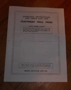 SEARS CRAFTSMAN DRILL PRESS OWNERS MANUAL 101.03622 03622 - Picture 1 of 1