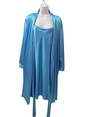 Morgan Taylor Intimates Juego de 2 piezas Kimono Satinado Bata y Chemise Slip Lunares Azules XXL Foto 1 de 4