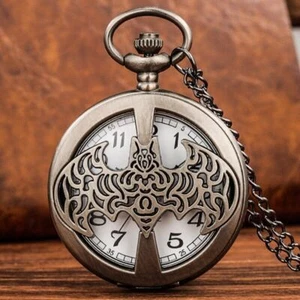 Silver Super Bat Hero Analog Quartz Pocket Watch for Men Boy Necklace Chain Gift - Picture 1 of 8