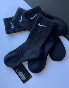 Nike Everyday Black Cushioned Cotton Socks Small Junior Children 2 Pair Kids 2-5 - Picture 1 of 11