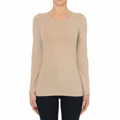 Women's Premium Cotton Basic Long Sleeve T-Shirt Top Soft Knit Solids Crew Neck - Image 1 of 4