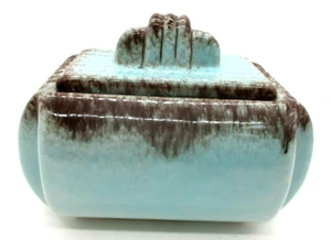 Vintage Ceramic Teal Green, Brown Drip Dresser Box With Lid 2225 Germany - Picture 1 of 9