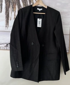 AERE Black Linen Button front Blazer Oversized Relaxed Jacket Size 8+ BNWT - Picture 1 of 4