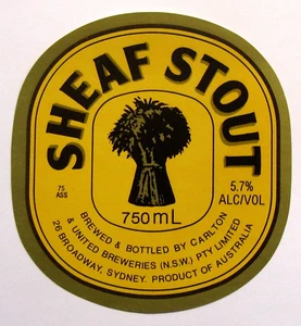 Etiqueta de cerveza Carlton & United Sheaf Stout AUSTRALIA 750 ml #75-ASS - Imagen 1 de 1