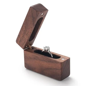 Ring Box, Small Wooden Ring Box for Proposal, Slim Engagement Ring Holder Box... - Picture 1 of 7