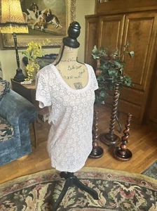 Blush Pink Lace Blouse Cute Puff Sleeves Loose Drape M L 36” 26” - Picture 1 of 12