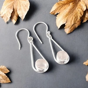 Rose Quartz Gemstone 925 Sterling Silver Jewelry Earring1.76"Gift For Girlfriend - Picture 1 of 4