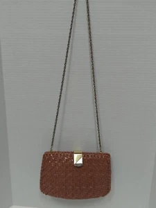 Vintage Boho Woven Rattan Crossbody HandBag  Brown Hong Kong Gold Tone Hardware - Picture 1 of 9