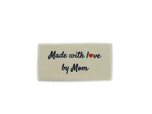 Made with love by Mom labels tags - Sew In Cream Ribbon - 25x40mm Flat - Picture 1 of 1