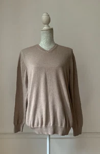 Jeff Banks Cotton Silk Cashmere Beige Marl V- Neck Long Sleeve  Jumper Size L - Picture 1 of 12