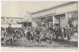 Fairbanks 1908, Alaska - Llegada de oro en tren Pack, calle principal - Postal - Imagen 1 de 2