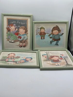 Campbell Soup Kids 4 estações estampas emolduradas patinação no gelo escola de beisebol dos namorados - Imagem 1 de 4