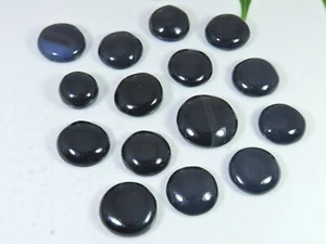248Cts. Natural Black Onyx Round Cabochon Loose Gemstone 14Pcs Lot 15-19MM - Picture 1 of 9