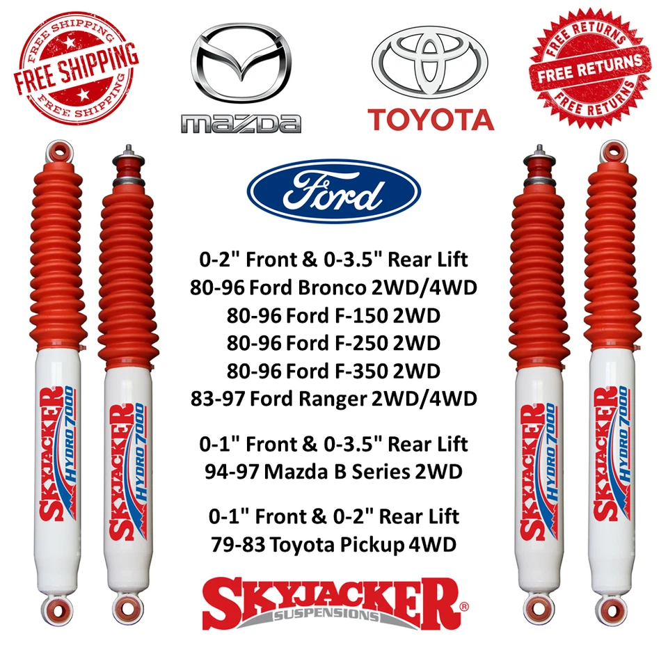 Juego de amortiguadores traseros Skyjacker H7000 0-2" delanteros 0-3,5" para 80-96 Bronco F150 F250 F350 Foto 1 de 4