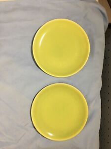 2 - Universal Potteries BALLERINA - Chartreuse Bread Plates 6 1/4” MCM 50s