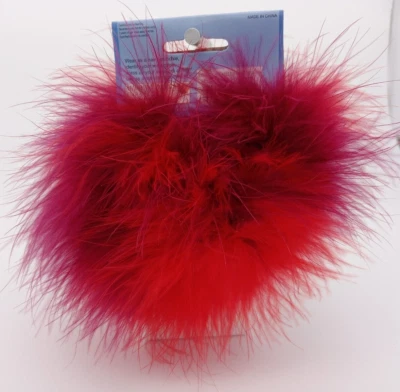Women's Red Burgundy Marabou Feather Elastic Wrist Cuffs One Pair Hair Scrunchie - Image 1 of 4