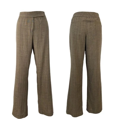 Pantalones clásicos de tiro medio pierna acampanada a cuadros mezcla de lana ELIE TAHARI marrón | 6 Foto 1 de 4