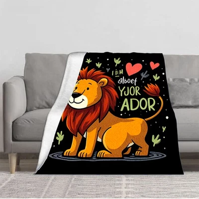 Durable Soft and Warm Flannel Blanket with Cheerful Cartoon Lion Design Perfect  - Image 1 of 4