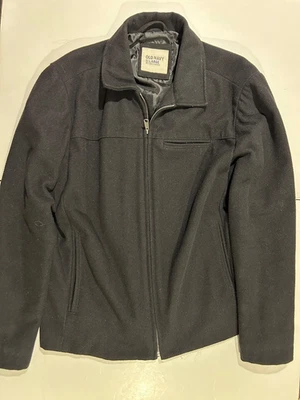 Old Navy Jacket Mens Large Full Zip Wool Blend Black Bomber Pockets Spread - Image 1 of 4