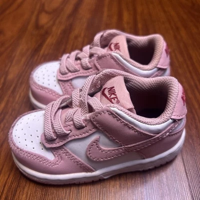 Nike Dunk Low Shoes Baby Toddlers Girls 5C Pink Elastic Lace Athletic Classic - Image 1 of 4