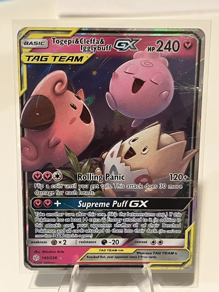 Togepi & Cleffa & Igglybuff GX 143/236 Sm-Cosmic Eclipse Holo - Image 1 of 2