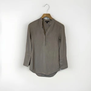 Top túnica James Perse Los Angeles gris cuello en V cuello mandarín mezcla de lino talla 0 - Imagen 1 de 8