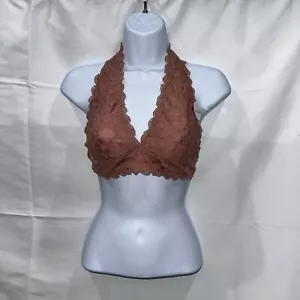 JOJOANS Floral Lace Halter Bra Bralette Top Unpadded Wirefree Bra - Pink - Picture 1 of 6