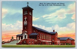Postal Iglesia y Escuela de San Judas Montgomery Alabama Lino - Imagen 1 de 2