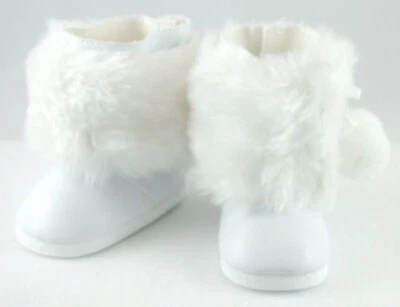White Boots with Fur & Pompoms Shoes for 18 inch Doll Clothes Girl