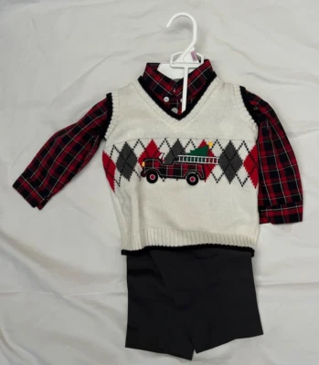 BABY IZOD 3 PIEZAS ROJO NEGRO GRIS GRN AMARILLO TRAJE CONJUNTO CHALECO Y CAMISA Y PANTALONES NUEVO SIN ETIQUETAS Foto 1 de 4