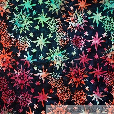 BonEful Fabric FQ Cotton Quilt Black Rainbow BATIK Flower Star Water Snowflake L - Image 1 of 4