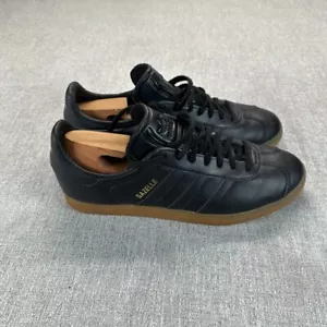Adidas Gazelle Black Gum Mens Size 10.5 Black Leather Inddor Shoes Sneakers - Picture 1 of 7