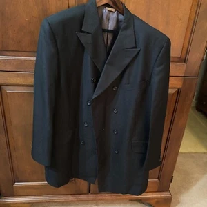 Caravelli Mens Double Breasted Suit Jacket Size 42 Superior 150s Black Pinstripe - Picture 1 of 15