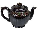 Vintage Small Teapot Japan Brown W Flowers 4.5" Tall Includes Top