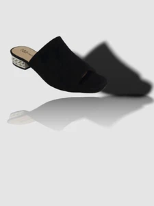 $161 Neiman Marcus Women's Black Pearled Open-Toe Slide Mule Heel Shoe Sz US 6 M - Picture 1 of 5