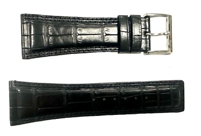 Gucci Black Genuine Leather Croc Pattern Watch Band Silver Buckle 29mm New - Image 1 of 2
