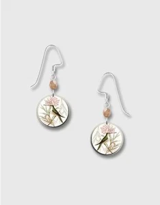 Bird and Flower Branch Disc Earrings Lemon Tree Sterling Silver Hook Handmade - Picture 1 of 4
