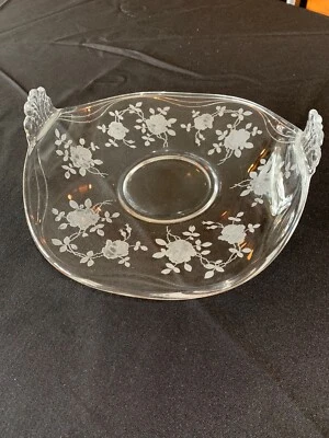 Fostoria WILLOWMERE 10 1/4” Handled Muffin Tray Roses Rare - Image 1 of 4