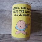 Vtg Sugar Frosted Ziggy Glass Pillar  Candle 5"  Friends Make The World Brighter