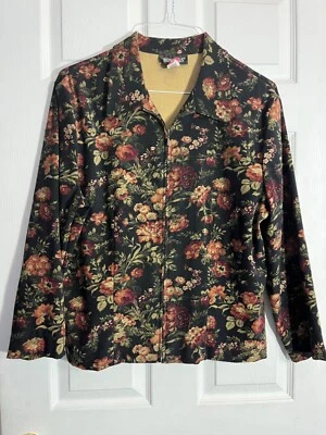 Chaqueta Briggs Negra Borgoña Roja Floral Manga Larga Elastizada Cremallera Frontal Para Mujer 14 Foto 1 de 4