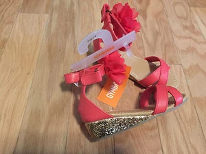 NWT Gymboree Desert Dreams Coral Flower Corsage Glitter Heel Wedge Sandals 10 - Picture 1 of 4
