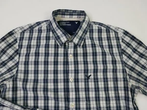 American Eagle Mens Vintage Fit LS Button Up Navy White Checkered Plaid Shirt S - Picture 1 of 8